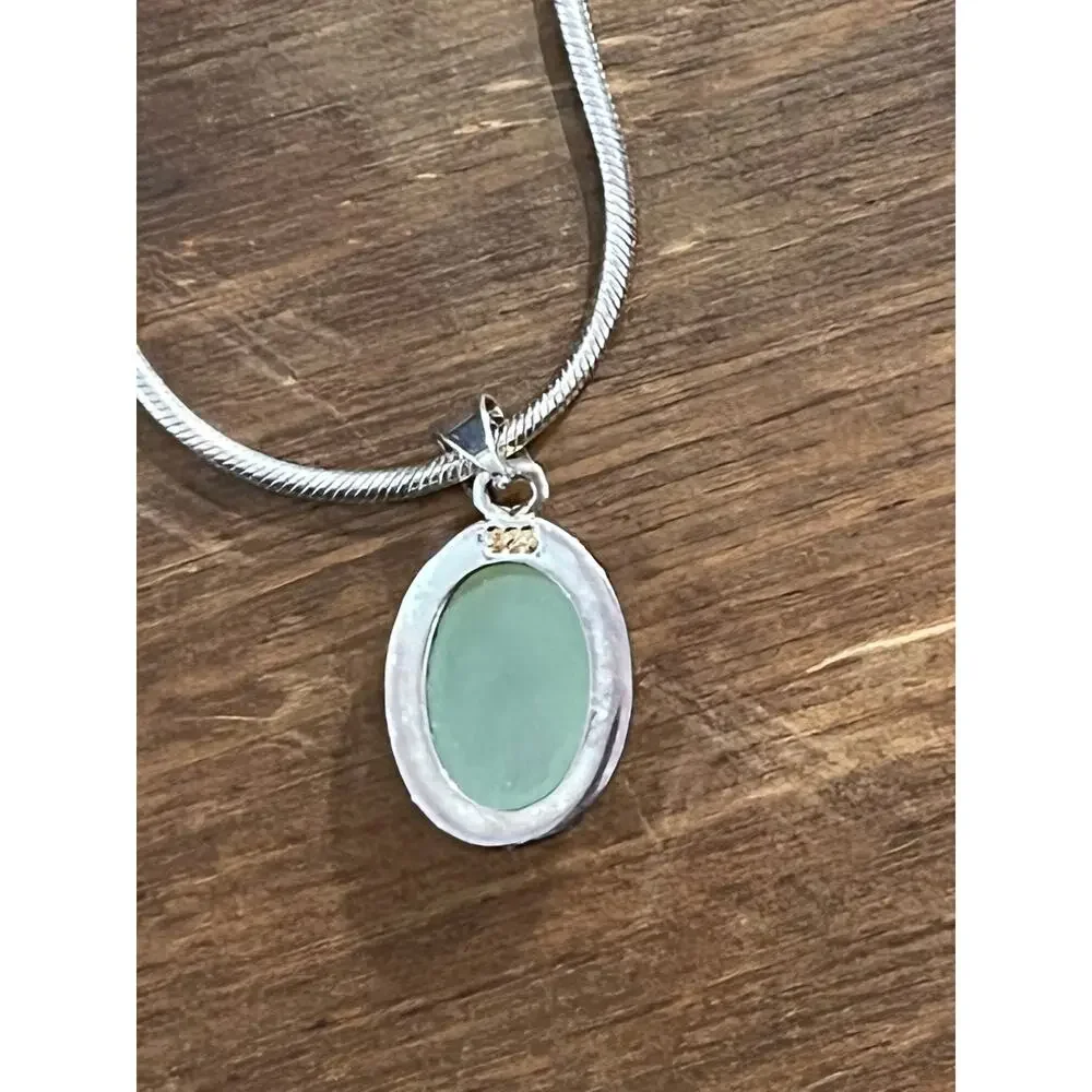 Sterling Silver Prehnite‎ Necklace & Earrings Set 18” Snake Chain